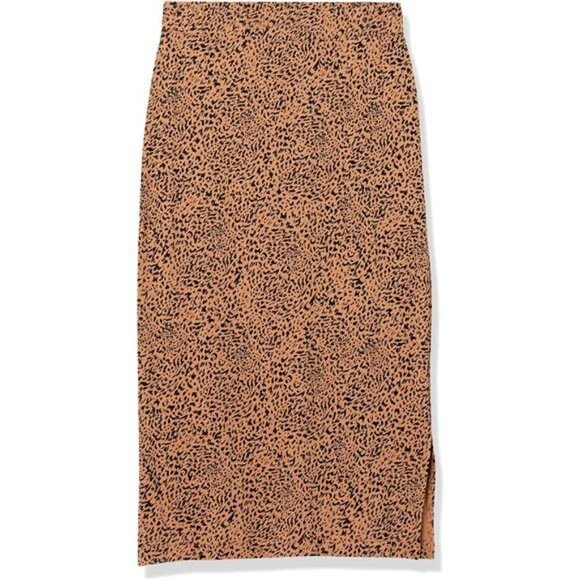 Womens Pull On Midi Skirt Stretch Jersey Knit Elastic Waist Side Slit Skirt - Picture 6 of 7